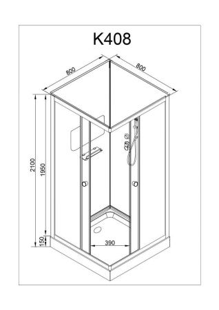 Душевая кабина AvaCan K408 80х80 квадратная без крыши ориентация универсальная