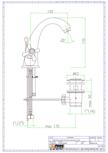 Смеситель Fiore Margot Sky 01OO0623 на раковину золото - фото 2
