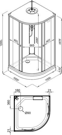 Душевая кабина Тритон Мозаика Щ0000061828 100х100 четверть круга с крышей ориентация универсальная