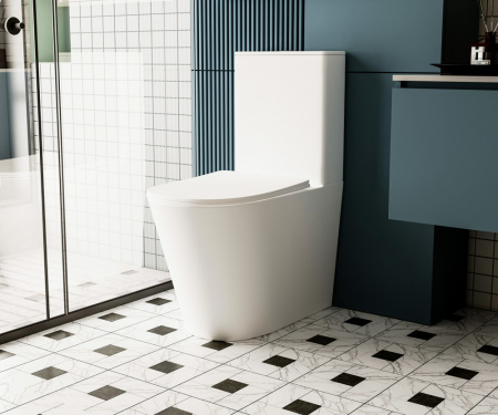 Унитаз напольный с бачком Abber Bequem AC1112TMW белый матовый с сиденьем безободковый смыв торнадо