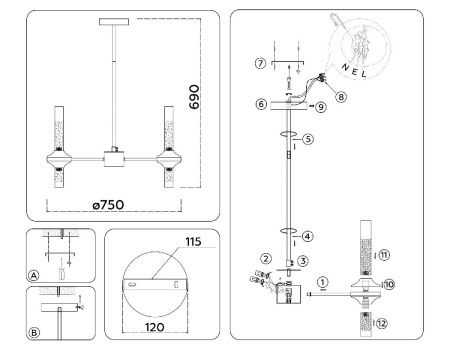 Люстра на штанге Ambrella Light Modern (Модерн) LH55360
