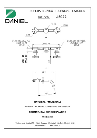 Смеситель Daniel Jax J5022-CR встраиваемый в стену хром