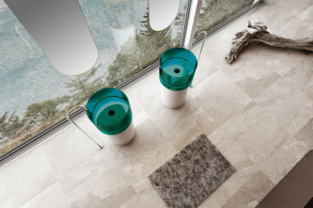 Раковина из полиэфирной смолы Abber KRISTALL AT2701White-Aquamarin-H 45х45 напольная цвет белый/бирюзовый без отверстий под смеситель