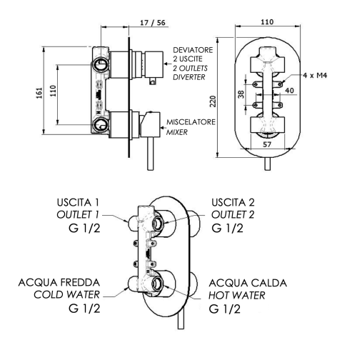 Смеситель для душа Remer X Style X92 встраиваемый в стену хром - фото 2