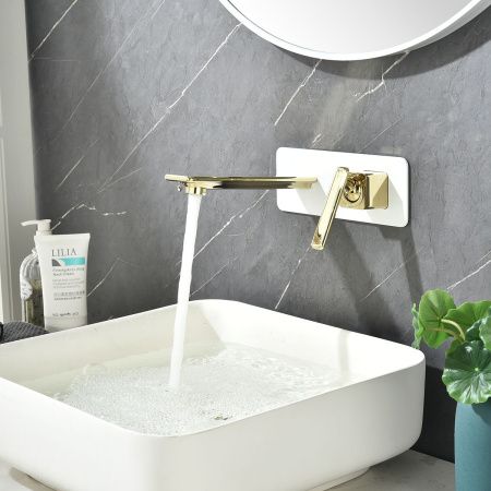 Смеситель для раковины LeMark Mista LM6426WG встраиваемый в стену белый/золото