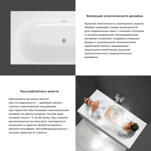 Ванна акриловая Wellsee Dream For More 237901000 180х90 встраиваемая прямоугольная без ножек без каркаса - фото 3