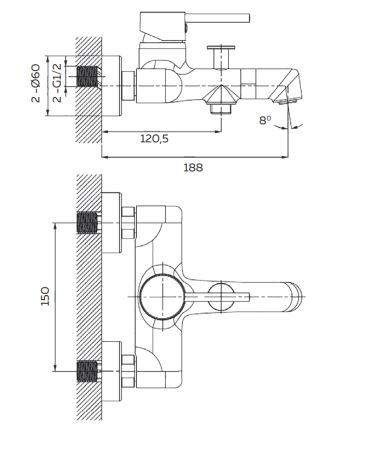 Смеситель для ванны AltroBagno Intento AltroBagnoIntento0218Cr настенный хром