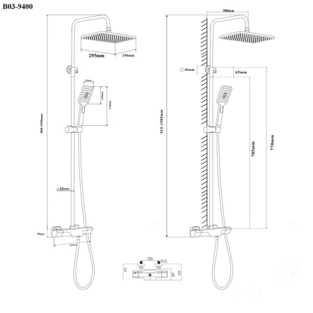 Душевая стойка Bond Cube B03-9400 настенная цвет хром глянцевый с термостатом