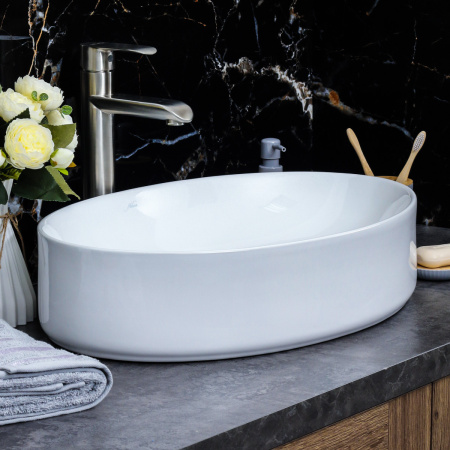 Раковина из сантехнического фарфора Melana 320337-805 58х39 накладная цвет белый без отверстий под смеситель