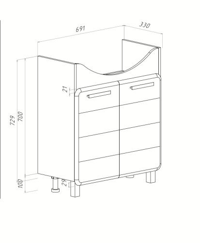 Тумба под раковину Runo ЭРИКА 00-00004914 70х30 напольная цвет белый - фото 3