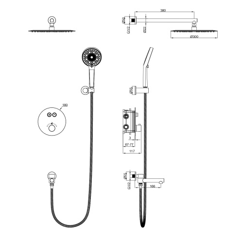 Душевая система с термостатом Wonzon & Woghand STICK WW-88929010-RG встраиваемый в стену с термостатом - фото 2