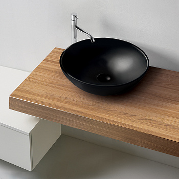 Раковина из сантехнического фарфора Kerasan Ciotola 430331 46х46 накладная цвет черный матовый без отверстий под смеситель