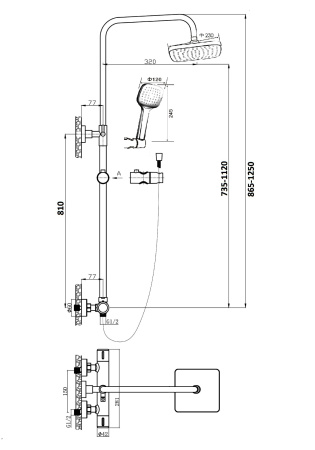 Душевая стойка Orange Thermo T02S4-912cr настенная цвет хром с термостатом