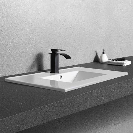 Раковина из сантехнического фаянса CeramaLux YJ803-90 90х40 встраиваемая цвет белый 1 отверстие под смеситель