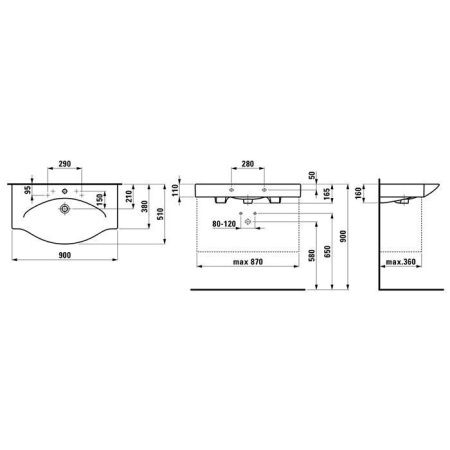 Раковина керамическая Laufen Palace 8.1170.2.000.104.R 90 см подвесная цвет белый 1 отверстие под смеситель