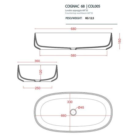 Раковина керамическая Artceram COGNAC COL005 41 00 70х40 накладная цвет коричневый без отверстий под смеситель