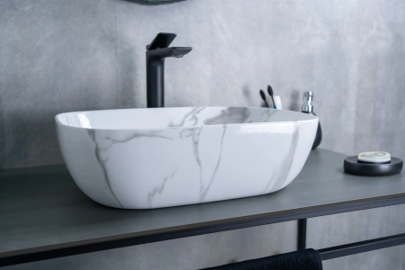 Раковина керамическая Gid Geométrico 54469 50х30 накладная цвет многоцветный без отверстий под смеситель