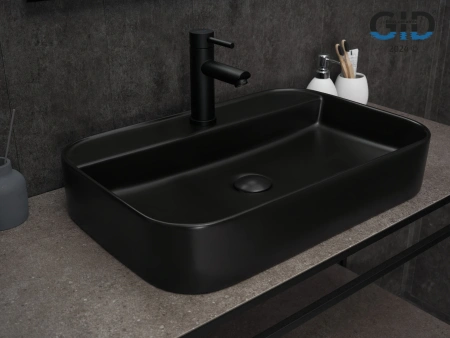 Раковина керамическая Gid Geométrico 53376 60х40 накладная цвет черный 1 отверстие под смеситель