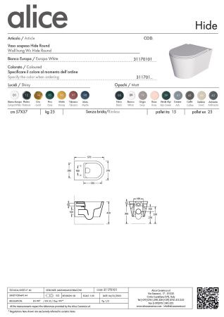 Чаша унитаза подвесная Alice Hide 31170101 цвет белый без сиденья