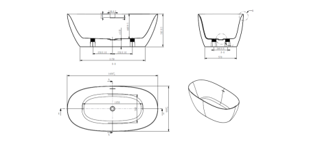 Ванна акриловая Art&Max Genova AM-GEN-1600-800 160х80 отдельностоящая овальная с ножками и каркасом