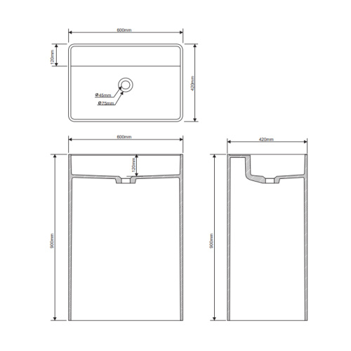 Раковина из искусственного камня Dea Design Washbasins DD2004 600 3 60х40 напольная цвет серый без отверстий под смеситель - фото 2