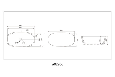 Раковина керамическая Abber RECHTECK AC2206MB 61х39 накладная цвет черный матовый без отверстий под смеситель
