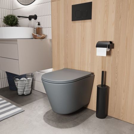 Унитаз подвесной Grossman Торнадо GR-4477GMSQ серый с сиденьем микролифт безободковый смыв торнадо