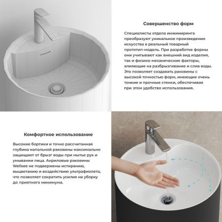 Раковина акриловая Wellsee Chalice Perfection 230616000 50х50 напольная цвет белый/черный 1 отверстие под смеситель