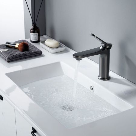 Смеситель Shevanik S43T S4301T на раковину оружейная сталь