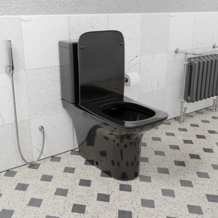 Унитаз напольный с бачком CeramaLux 9125-18 черный глянцевый с сиденьем микролифт безободковый каскадный смыв