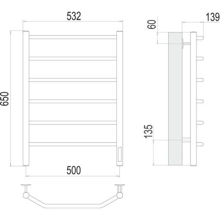 Полотенцесушитель электрический Terminus 4670078531193 55х65 хром