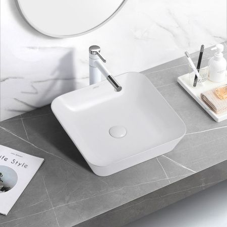 Раковина керамическая Abber RECHTECK AC2205 40х40 накладная цвет белый без отверстий под смеситель