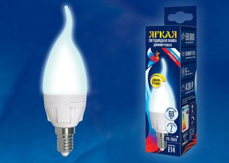Лампа светодиодная диммируемая Uniel LED-C37 7W/3000K/E27/FR/DIM PLP01WH картон