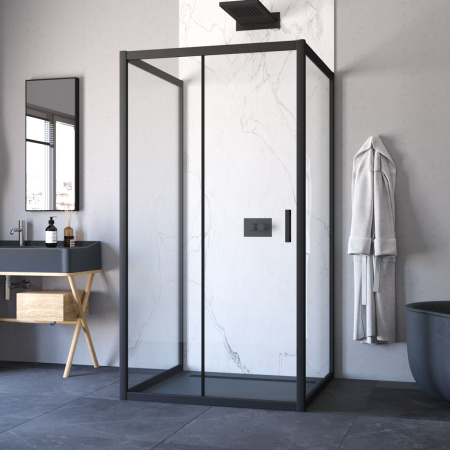 Душевой уголок Vegas-Glass ZP-U TUR+NOVO ZP-U NOVO h2000 100*100 02М 01 100х100 стекло прозрачное профиль черный матовый