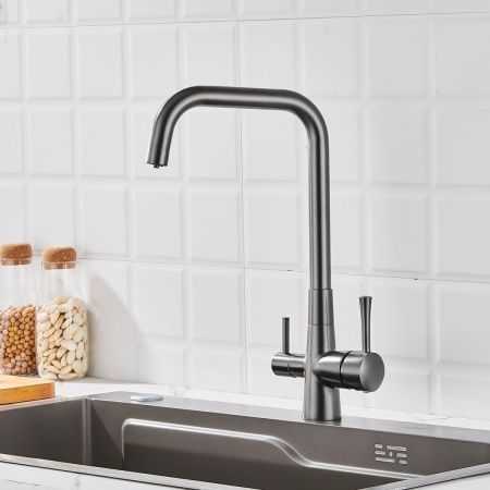 Смеситель для кухни Shevanik S528T на мойку оружейная сталь