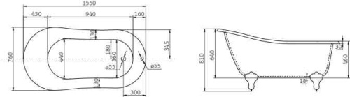 Ванна акриловая BelBagno BB06-1550 155х76 отдельностоящая полукруглая - фото 3