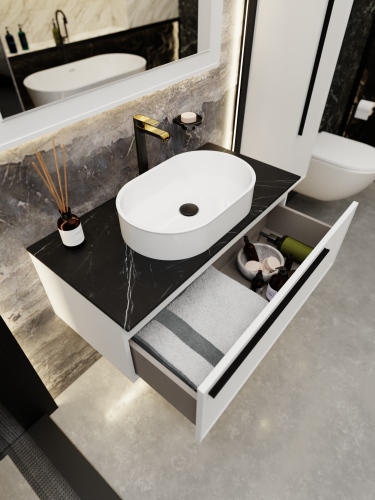 Тумба со столешницей La Fenice ELBA NFNC-01-ELB-B-80-3-GB 80х62х49 подвесная цвет белый - фото 4