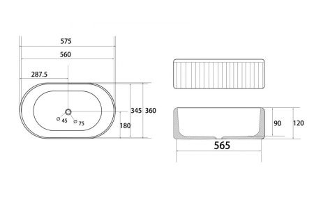 Раковина из сантехнического фаянса Abber BEQUEM AC2116 60х40 накладная цвет белый без отверстий под смеситель