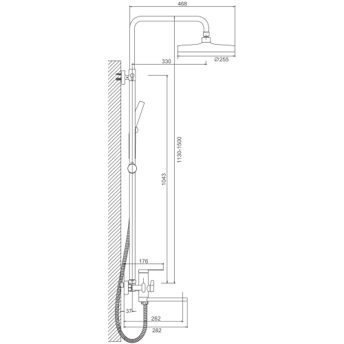 Душевая стойка BELZ B813 B24813-3 настенная цвет оружейная сталь - фото 2