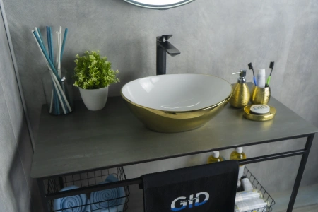 Раковина керамическая Gid Esfera 52229 40х30 накладная цвет белый/золото без отверстий под смеситель