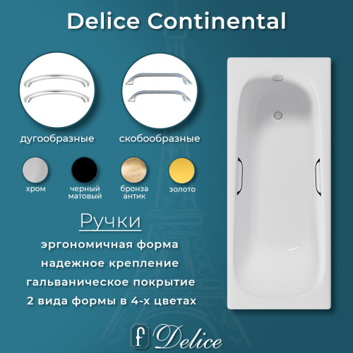 Ванна чугунная Delice Continental DLR230627R 180х80 пристенная прямоугольная без ножек с отверстиями под ручки - фото 5