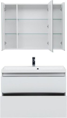 Комплект мебели: тумба с раковиной + зеркало-шкаф Aquanet Гласс 00240468 100х45х141 напольный/подвесной - фото 4