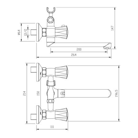 Смеситель для ванны WesnaArt Kamila KAM16-323-23251 настенный хром