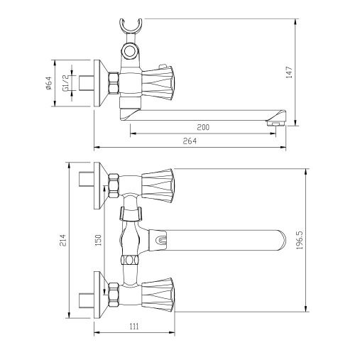 Смеситель для ванны WesnaArt Kamila KAM16-323-23251 настенный хром - фото 2