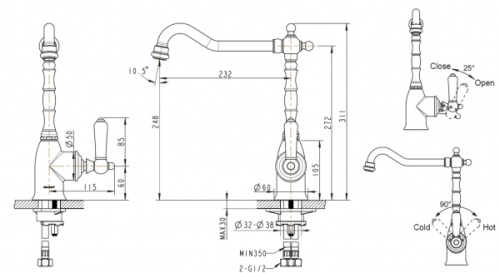 Смеситель для кухни Bravat ART F775109U на столешницу бронза - фото 2