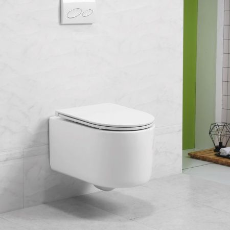 Унитаз подвесной Art&Max RIMINI AM204CHR белый с сиденьем микролифт безободковый каскадный смыв