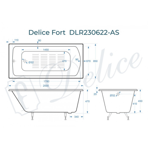 Ванна чугунная Delice Fort DLR230622-AS 200х85 пристенная прямоугольная - фото 2