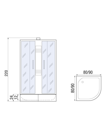 Душевая кабина River NARA LIGHT Б/К XL 90/24 MT -10000006217 90х90 четверть круга без крыши ориентация универсальная