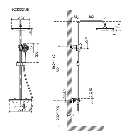 Душевая стойка Sancos Game SC3002MB настенная цвет черный с термостатом