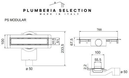 Душевой лоток Plumberia Selection PSM MODULAR PSM70NO 70х5 черный